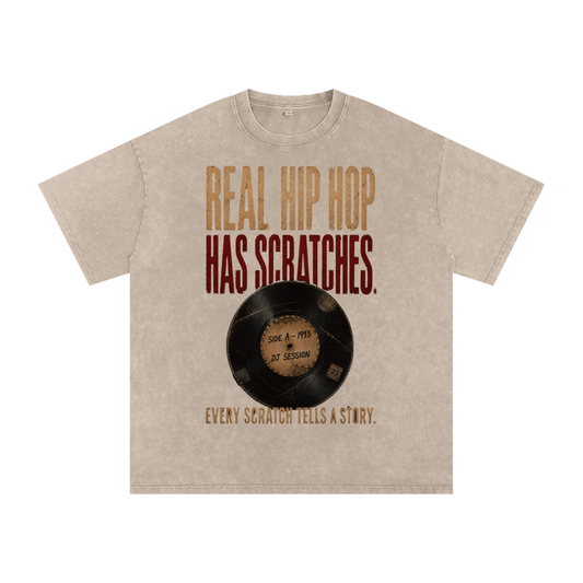 "Real hip-hop has scratches"  Snow Washed Oversized Cotton Tee